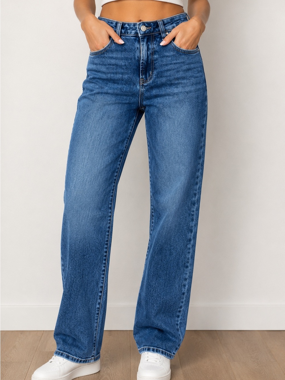 Zenana Medium Wash Straight Leg Jeans Size 26 Stretch Denim